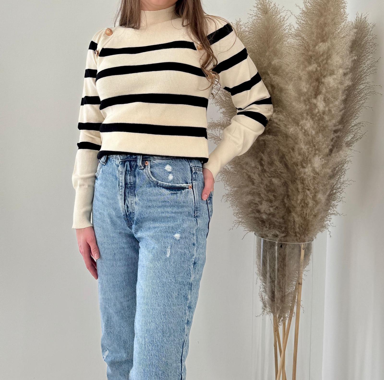 Pullover Streifen Creme/ Schwarz