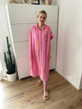 Musselin Maxikleid Kurzarm Streifen Rosa
