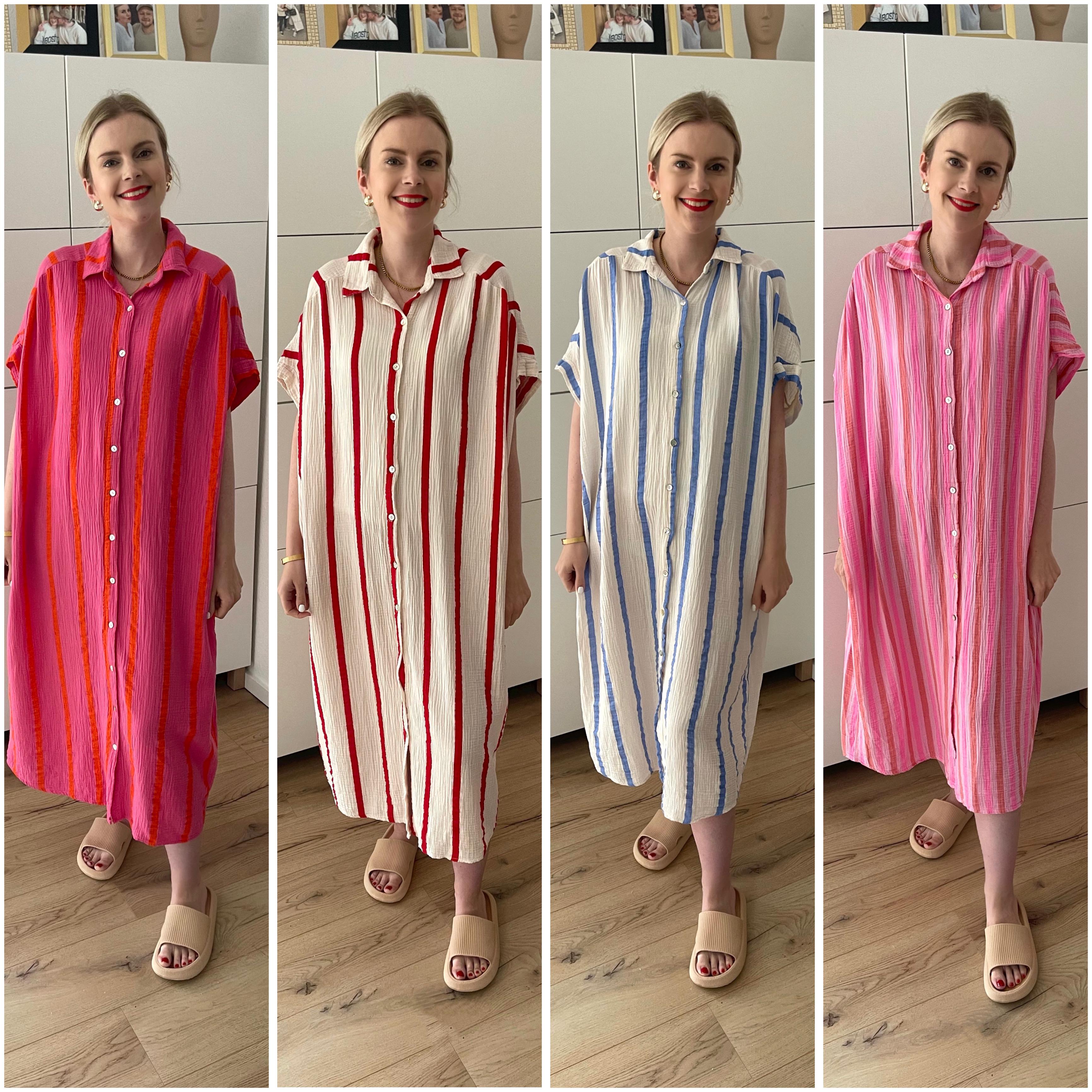 Musselin Maxikleid Kurzarm Streifen Rosa