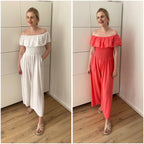 Baumwoll Jumpsuit Off Shoulder Weiß