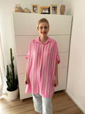 Musselin Bluse Streifen Kurzarm Rosa/Pink