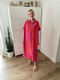 Musselin Maxikleid Kurzarm Streifen Pink/Orange