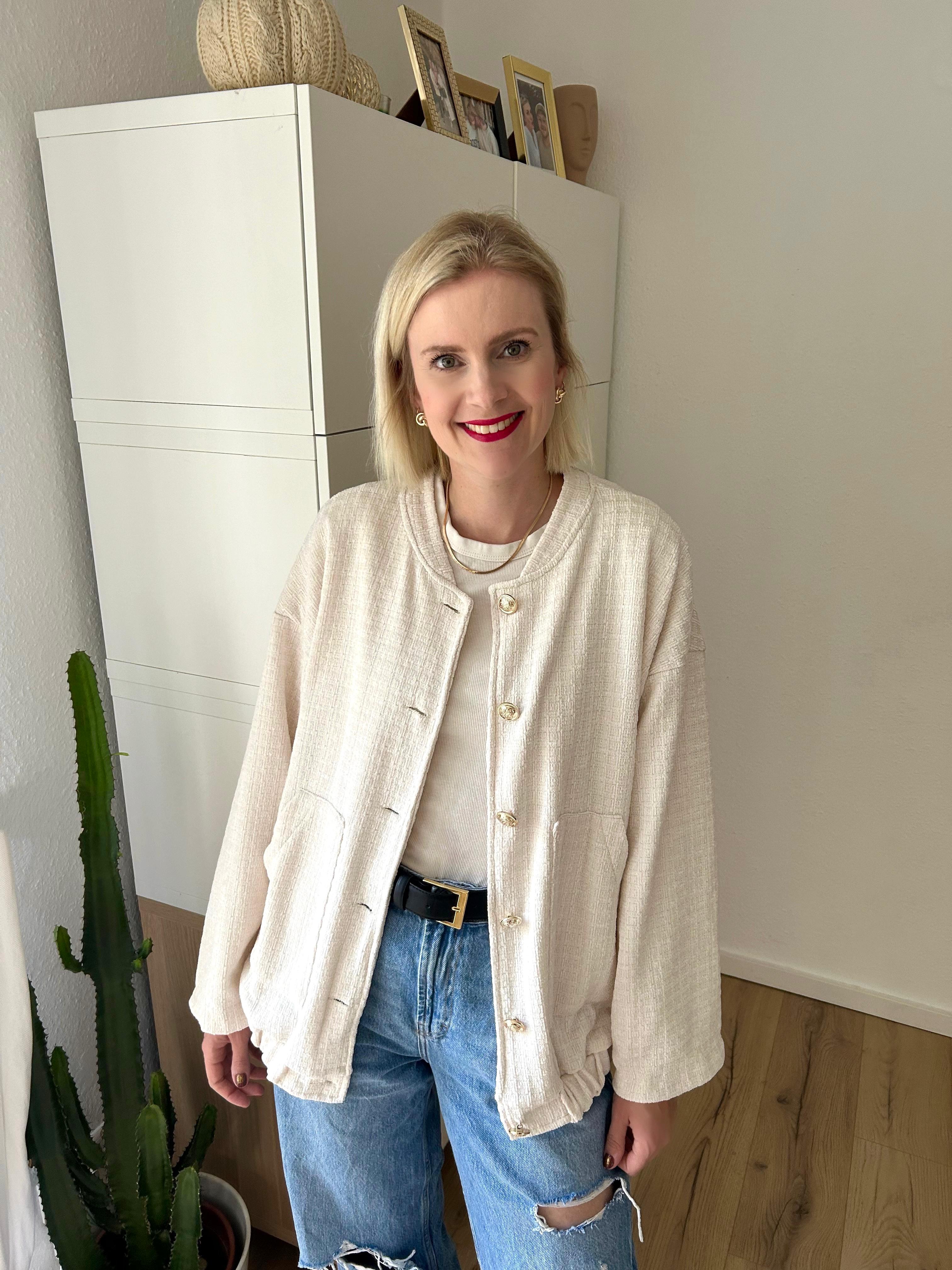 Tweed Bomber Jacke Creme