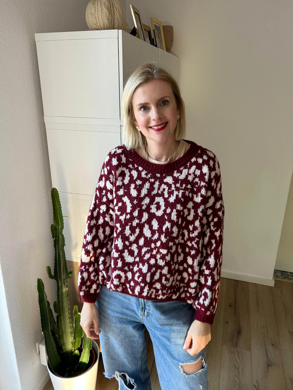 Pullover Leo Weinrot/Weiß