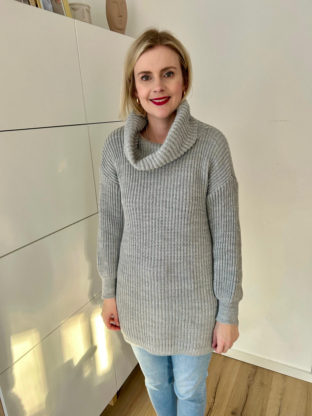 Rollkragen Strickpullover Grau
