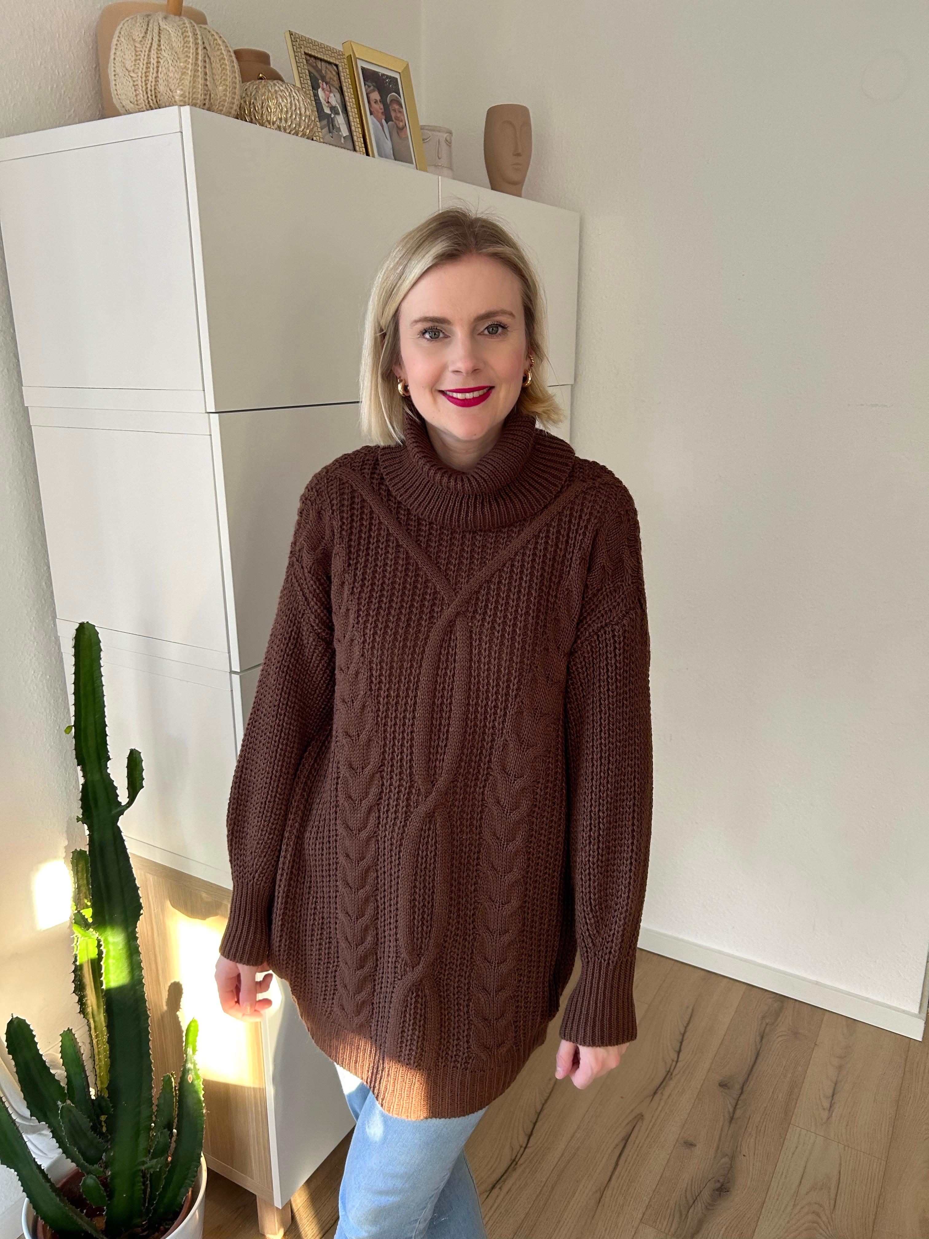 Strickpullover Zopf Braun