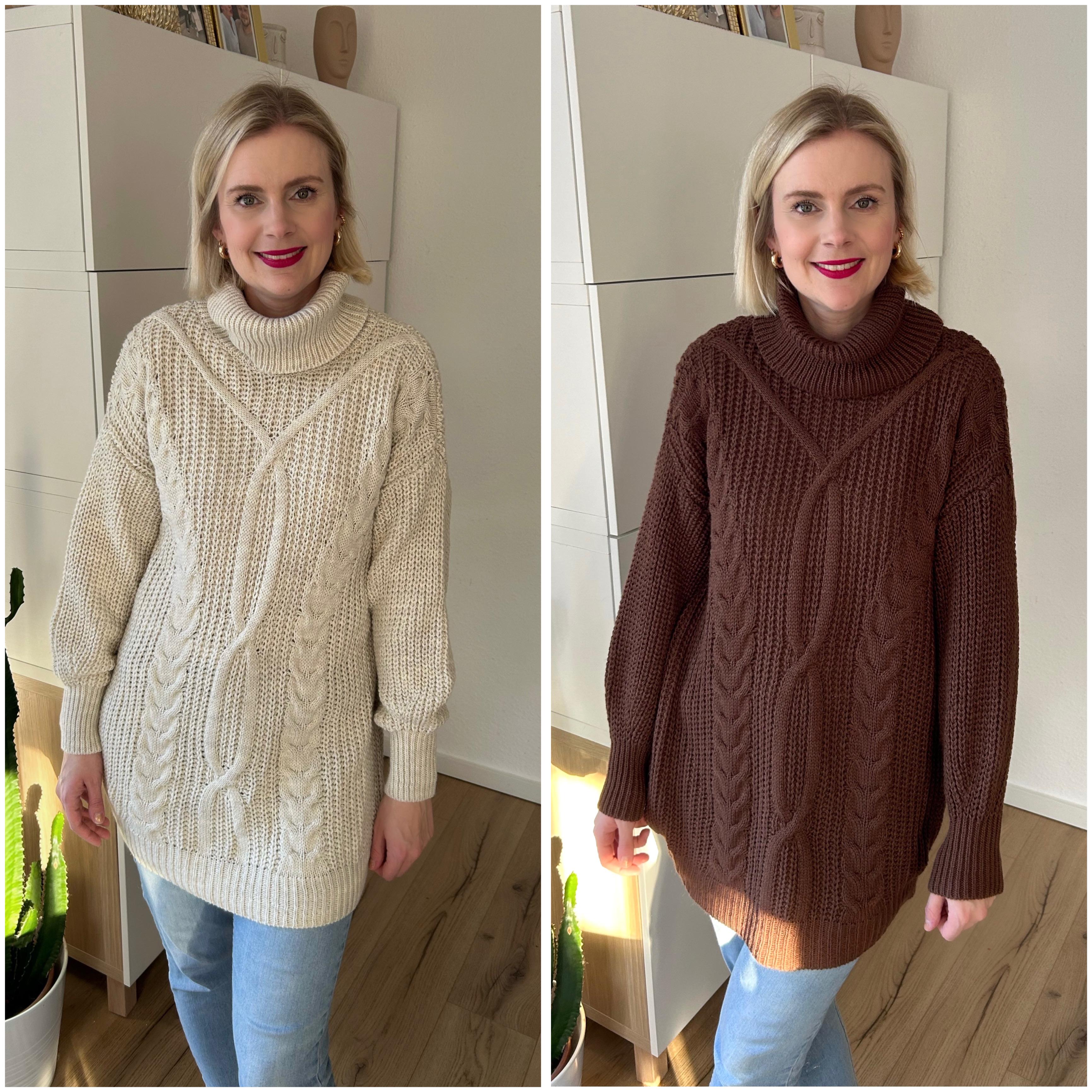 Strickpullover Zopf Braun