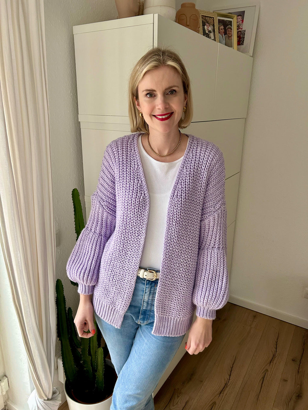 Strick Cardigan Midi Lila