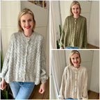 Cardigan Goldknopf Zopf Midi Grau