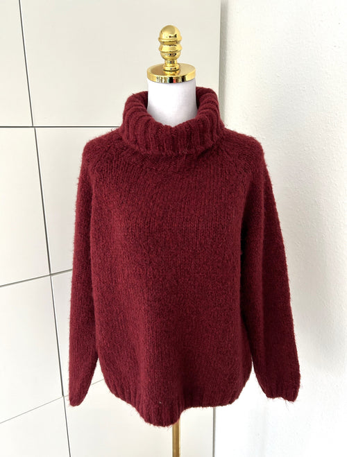 Cozy Rollkragen Pullover Weinrot