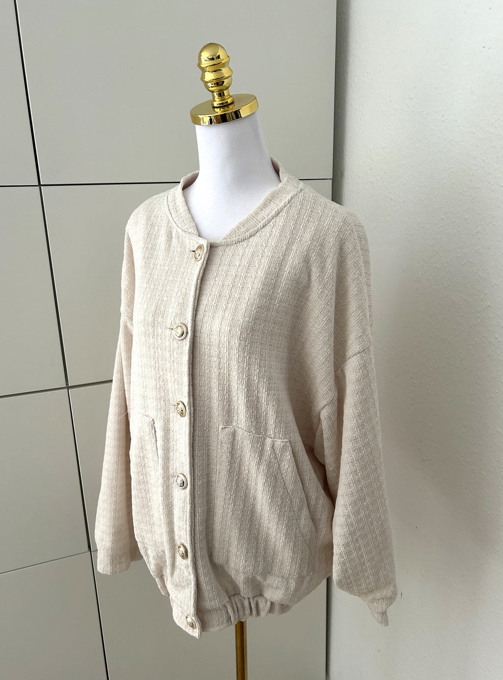 Tweed Bomber Jacke Creme