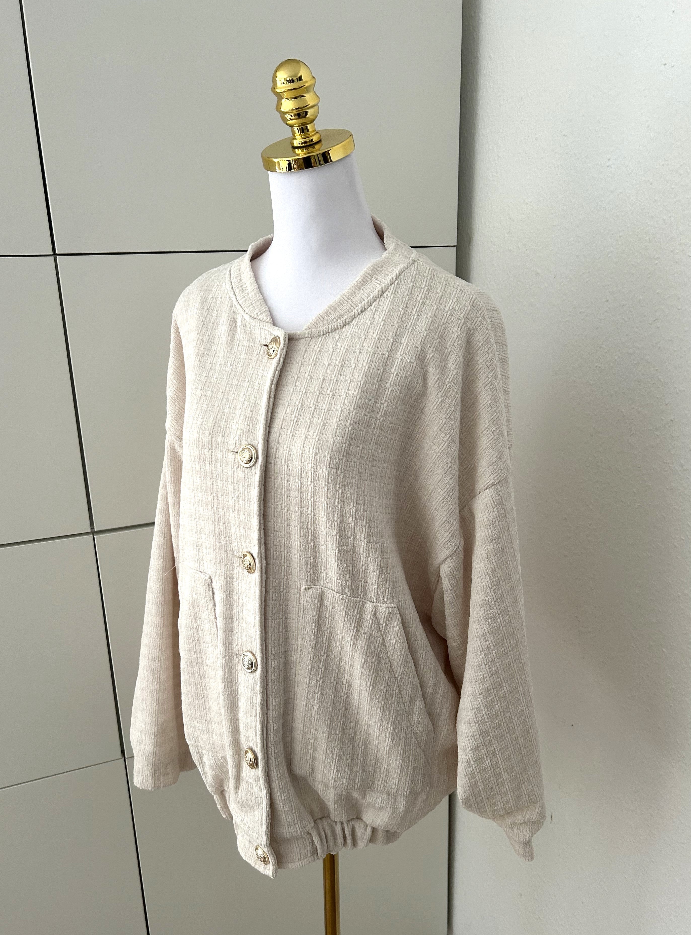 Tweed Bomber Jacke Creme