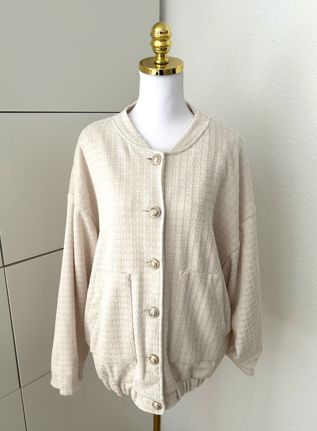 Tweed Bomber Jacke Creme