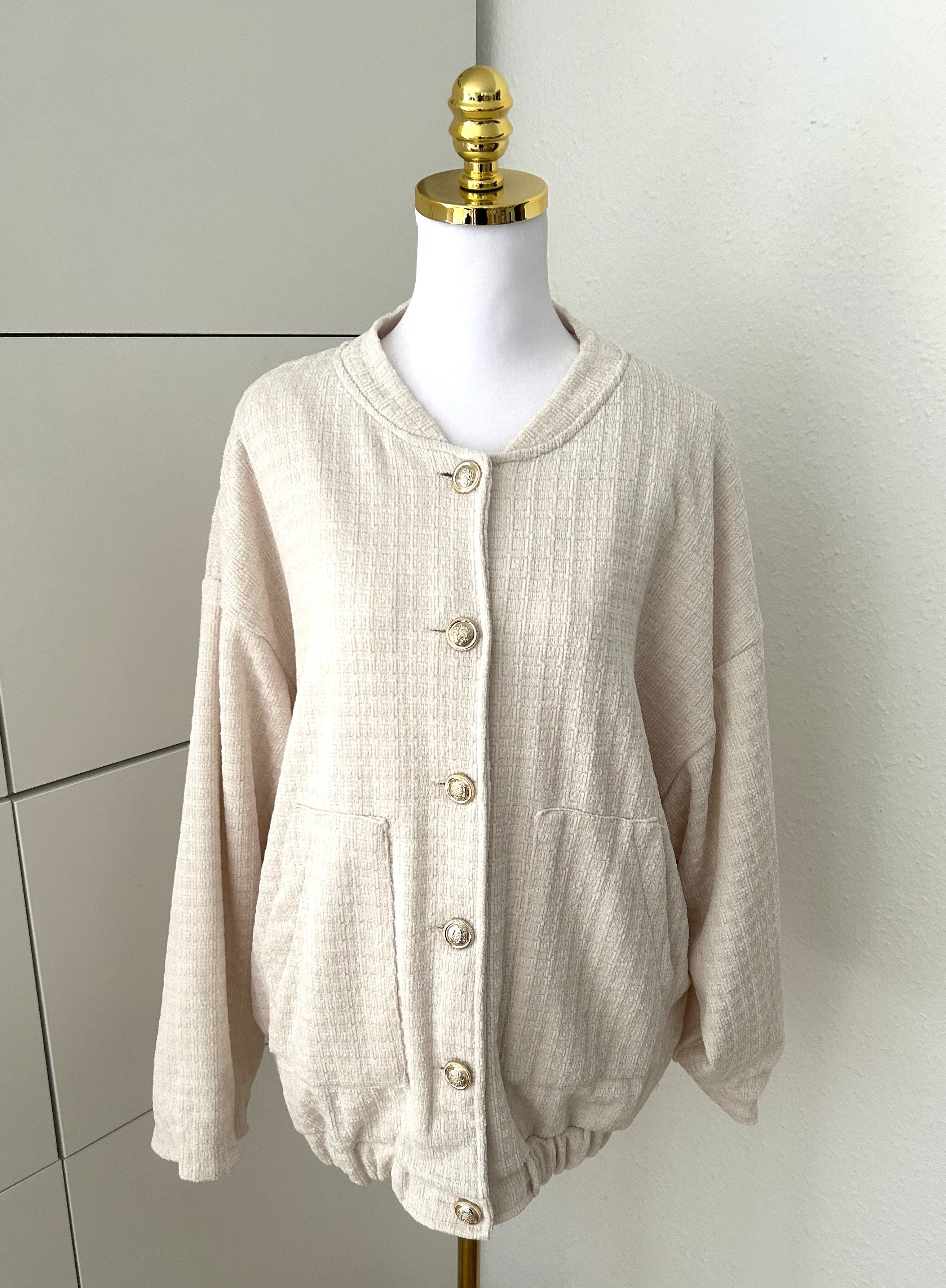 Tweed Bomber Jacke Creme