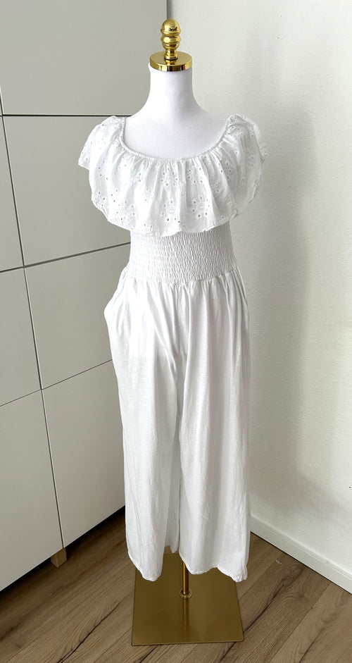 Baumwoll Jumpsuit Off Shoulder Weiß