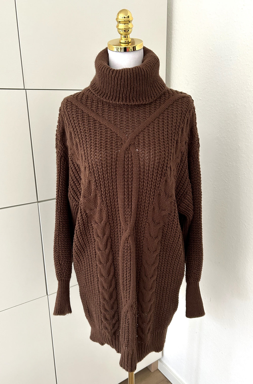 Strickpullover Zopf Braun