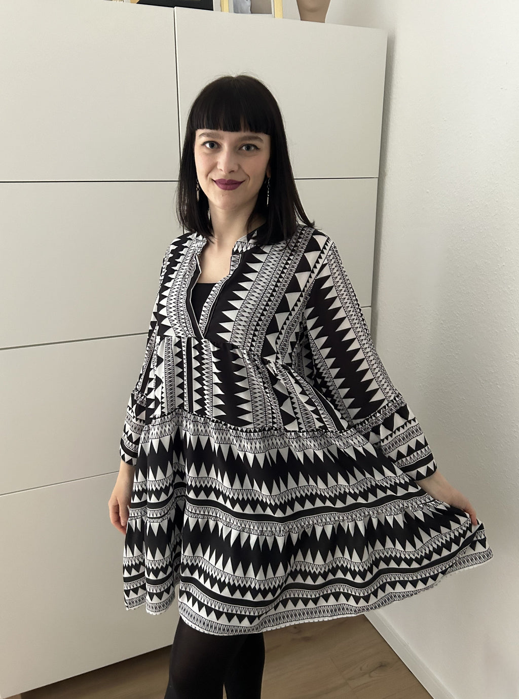 Tunika Azteken Schwarz/Weiß