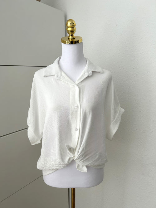 Cropped Bluse Basic Weiß